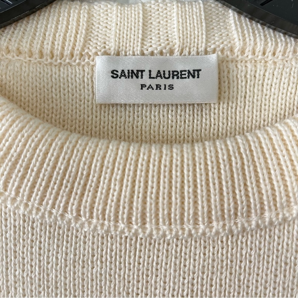 SAINT LAURENT Striped Sweater - Ivory / Gold Metallic - Size Small - Picture 2 of 11